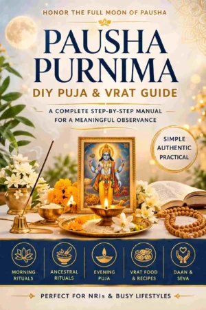 Pausha Purnima Vrat Puja Vidhi DIY Guide eBook cover with Vishnu puja illustration