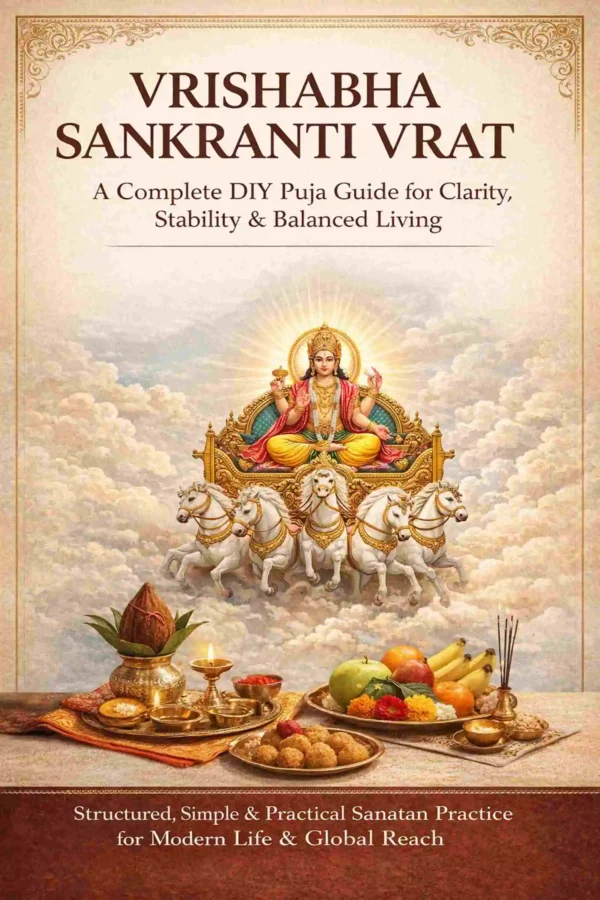 Vrishabha Sankranti Vrat Puja Guide DIY ebook cover with Surya illustration
