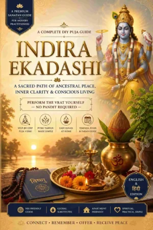 Indira Ekadashi Vrat Puja Guide Ebook Cover with Vishnu Puja, Pitru Tarpan, Sankalp and Paran Vidhi