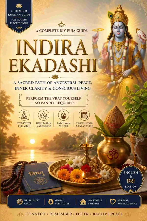 Indira Ekadashi Vrat Puja Guide Ebook Cover with Vishnu Puja, Pitru Tarpan, Sankalp and Paran Vidhi