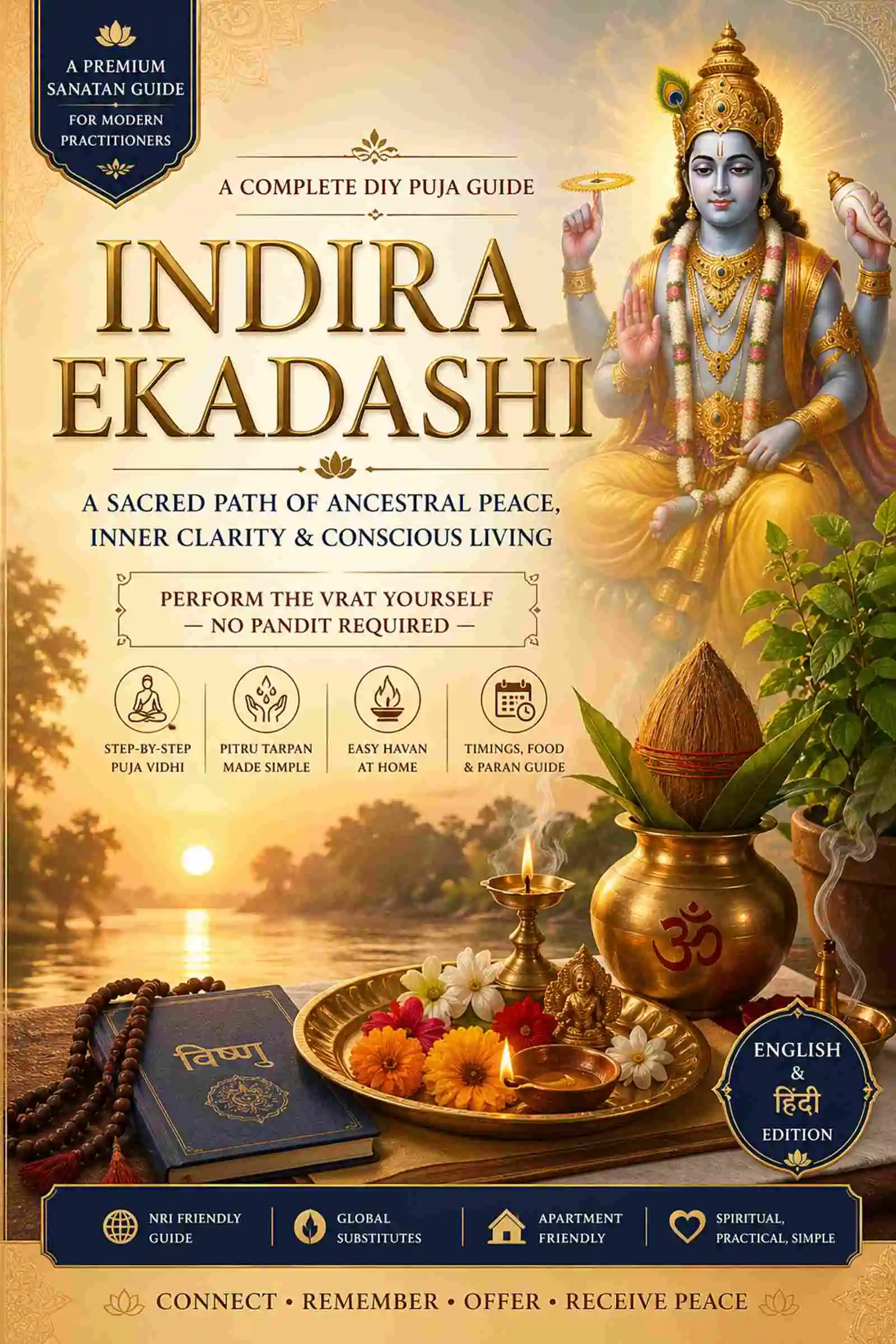 Indira Ekadashi Vrat Puja Guide Ebook Cover with Vishnu Puja, Pitru Tarpan, Sankalp and Paran Vidhi