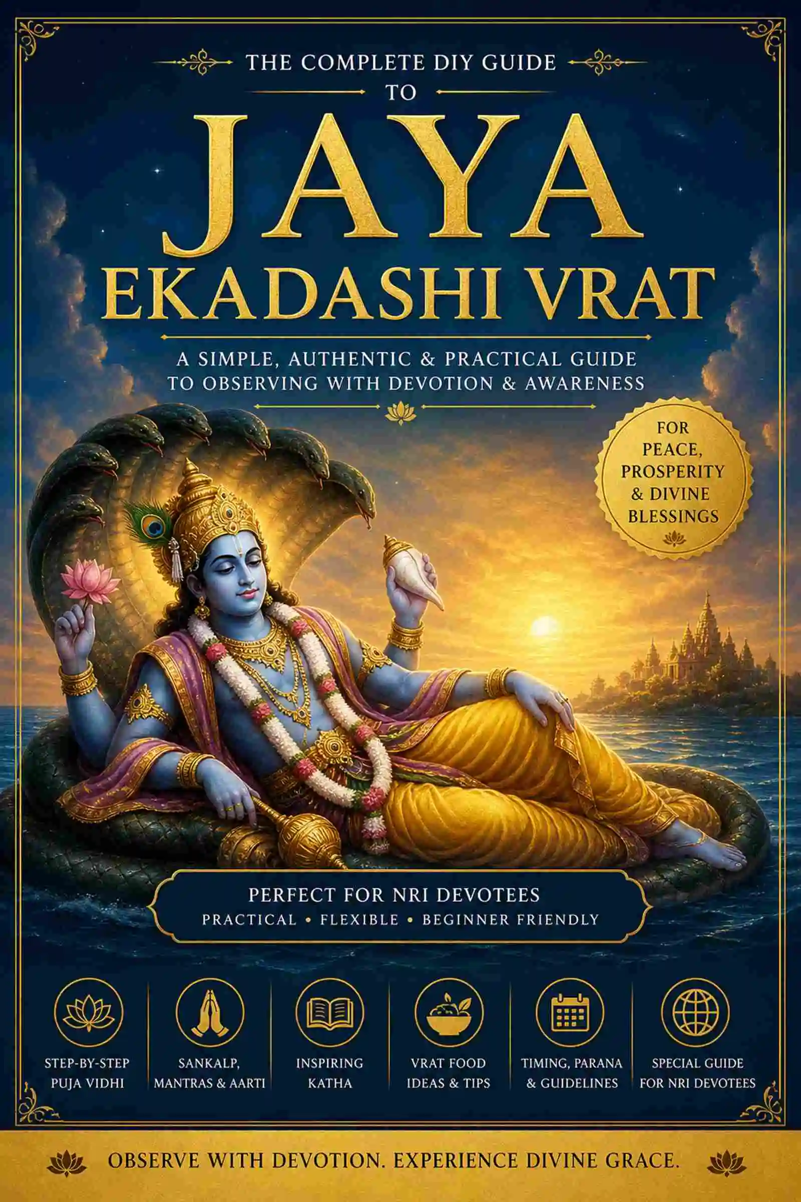 Jaya Ekadashi Vrat Puja Guide Ebook Cover with Vishnu Worship and DIY Sanatan Rituals