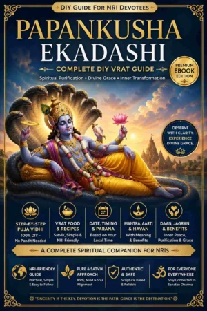 Papankusha Ekadashi Vrat Puja Guide Ebook Cover with Lord Vishnu, DIY Sanatan Ritual Book
