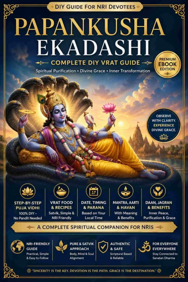 Papankusha Ekadashi Vrat Puja Guide Ebook Cover with Lord Vishnu, DIY Sanatan Ritual Book