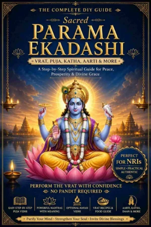Parama Ekadashi Vrat Puja Guide ebook cover featuring Lord Vishnu illustration for Adhika Maas fasting and rituals