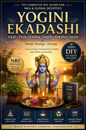 Yogini Ekadashi Vrat Puja Guide eBook Cover with Lord Vishnu for NRIs and Global Devotees