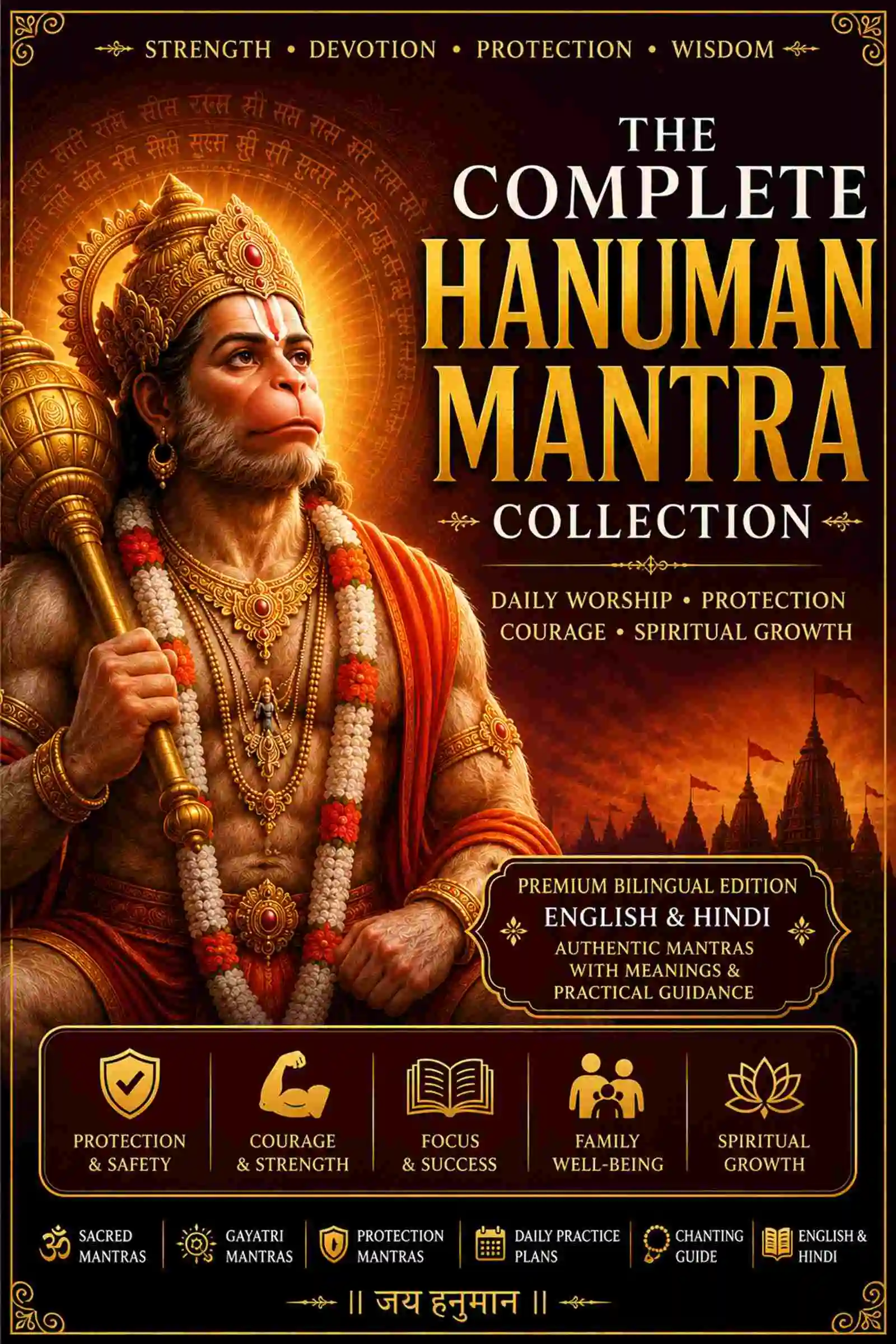 The Complete Hanuman Mantra Collection eBook Cover – Daily Hanuman Mantras, Gayatri Mantras, Protection & Chanting Guide