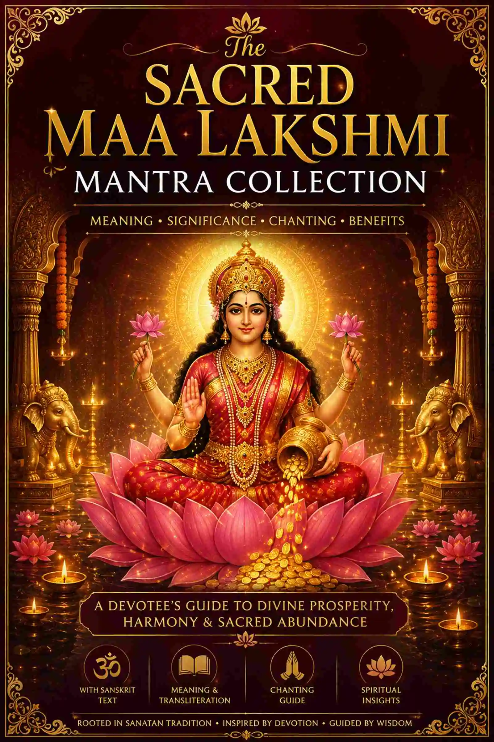 The Sacred Maa Lakshmi Mantra Collection premium bilingual devotional eBook cover featuring Maa Lakshmi, sacred mantras, Sri Suktam and traditional spiritual practice