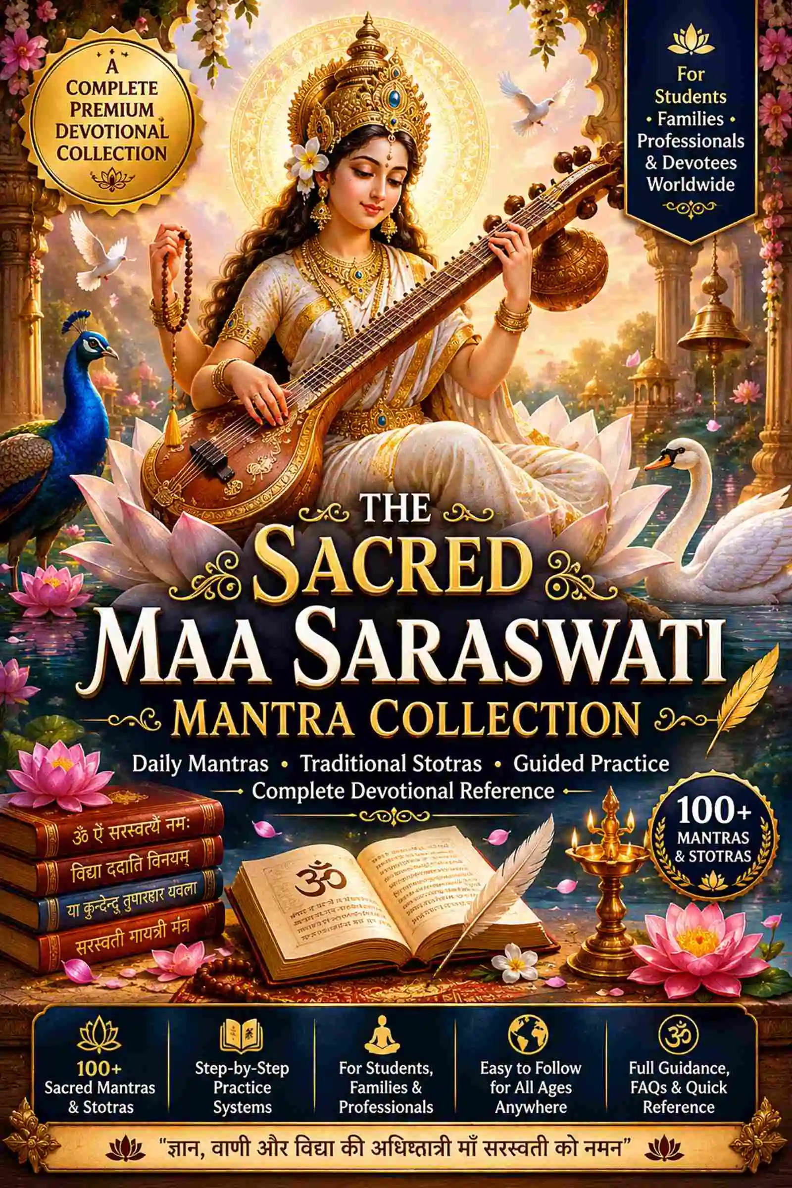 The Sacred Maa Saraswati Mantra Collection – Premium Bilingual Digital eBook Cover